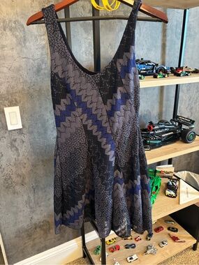 Free People Textured Sleeveless Dress in Black & Navy